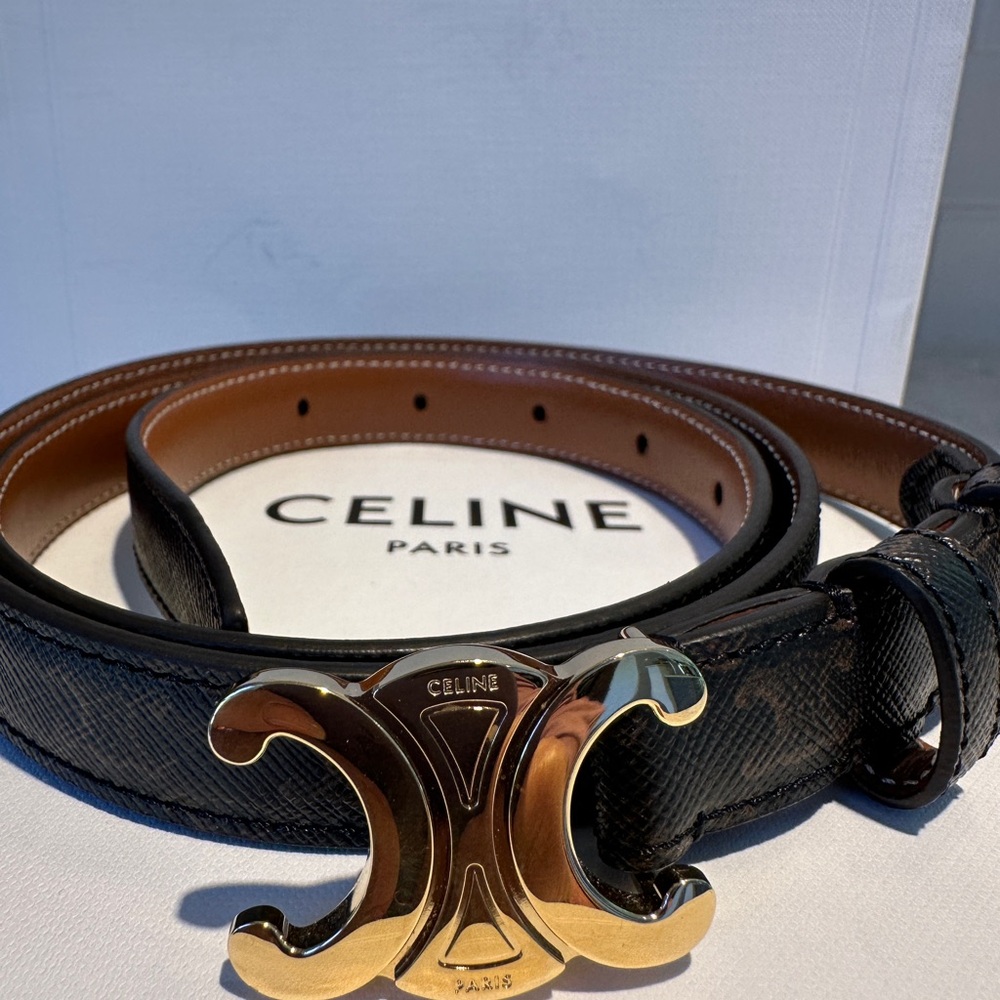 Celine Triomphe Canvas & leather Belt with Signature Buckle